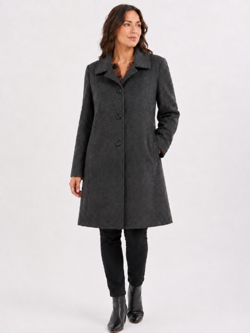 Larry Levine Charcoal Wool-Blend Car Coat | Size 16